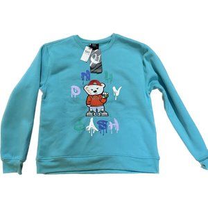 Men's Bleecker & Mercer Only Cash Baller Teddy Bear Teal Sweater Size LG NWT!